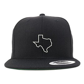 Trendy Apparel Shop Texas State Outline Embroidered Flat Bill Snapback Baseball Cap - Black