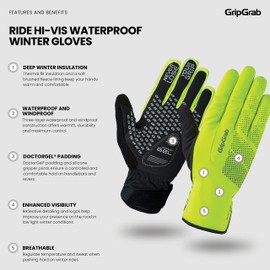 GripGrab Ride Waterproof Winter Thermal Padded Cycling Gloves Fleece Lined Waterproof Windproof Cycling Gloves Winter Bike Gloves Winter Biking Gloves