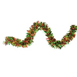 Northlight 12' Green, Red and Metallic Gold Wide Cut Christmas Tinsel Garland