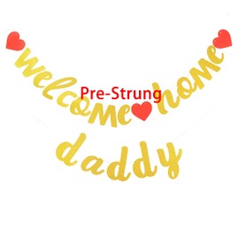 Vrogadso Welcome Home Daddy Banner Rose Gold Glittery Military Army Decorations for Father Dad Family