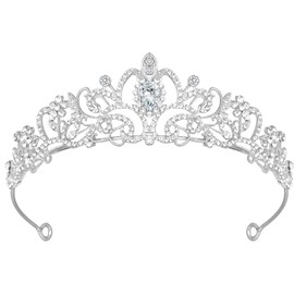 Tiara Crystal Crown, Women's Crystal Crown Girls, Crown Bridal and Rhinestone Crown, Women Tiara Headband and Queen Hair Accessories for Wedding, Birthday Party, Princess Parties, Silver, Non-Precious