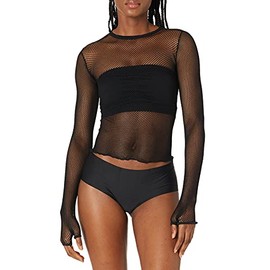 Leg Avenue Women's 81635-00122 Fishnet Gloved Crop Top, O/S, Black Adult Sized Costumes, Polyester, One