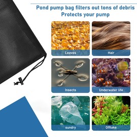 EQINI Pump Barrier Bag, 12.2"*15.9" with Drawstring Pond Mesh Pump Filter Bag for Pond biofilters Aquarium Filtration and Outdoor Swimming Pool Black Media Bags
