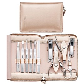 FAMILIFE Gifts for Women, Manicure Set Professional Manicure Kit 11 in 1 Nail Kit Manicure and Pedicure Set Nail Clippers Nail Care Tools Stainless Steel Nails with Rose Gold Leather Case Travel Set
