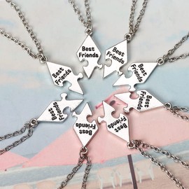 Yocoyee Multi Puzzles Best Friends Forever Necklaces Engraved Heart BFF Pendant Set Friendship Necklaces Gifts-8 Puzzls