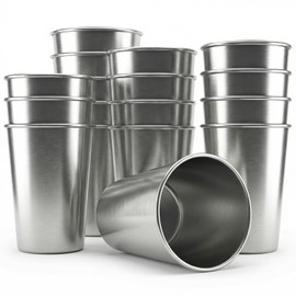 QWORK 12oz Stainless Steel Cups, 16 Pack 350ml Metal Tumblers – Stackable Shatterproof Design for Home, Camping & Parties