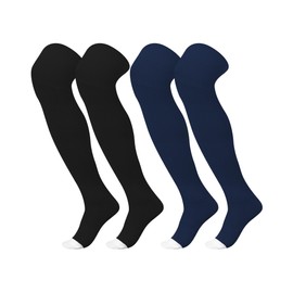 Panitay 2 Pairs High Football Socks Sport Multiple Sizes over the Knee Baseball Socks Extra Long for Boys Girls Women Men (Black White and Blue White,M)