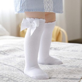 DRESHOW Baby Girl Knee High Socks Toddler Dress Socks Baby Bow Stocking Cotton Infant Socks