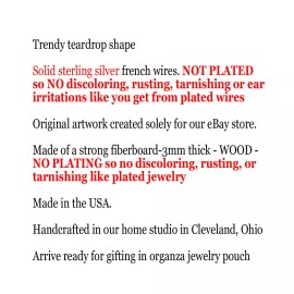 the fun things Sunflowers USA Flag Earrings Wood Teardrop Dangle Sterling Wire July 4th Jewelry