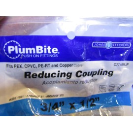 Jones Stephens 2 – Jones Stephens C77406LF 3/4" x 1/2" PlumBite Push On Reducing Coupling Brass