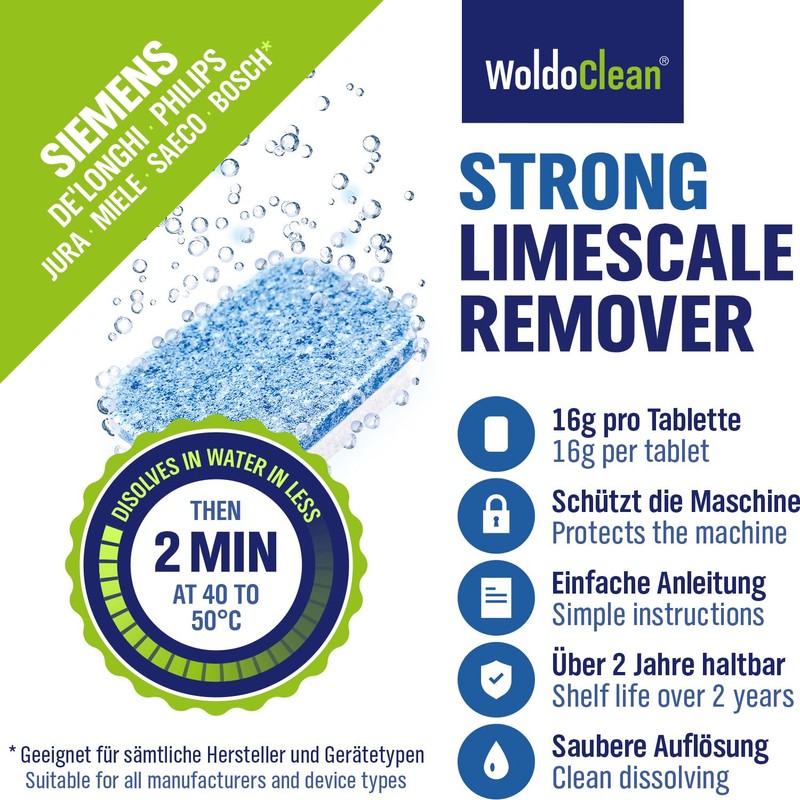 2-Phase Descaling Tablets for Automatic Coffee Machines and Coffee Machines