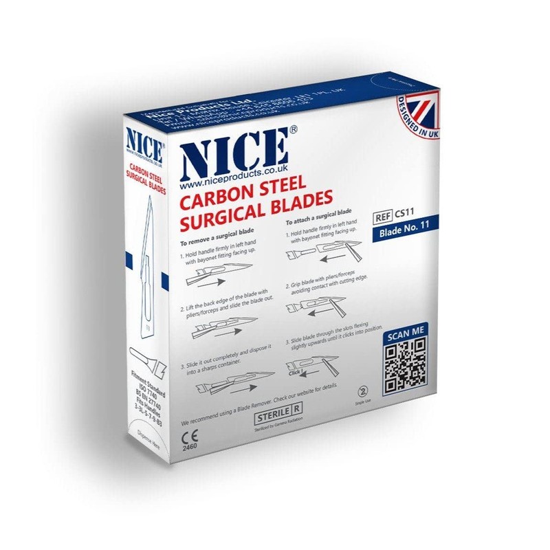100 x NICE No.11 Sterile Carbon Steel CS11 Surgical Blades