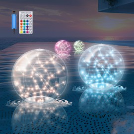 4 Pack Solar Floating Pool Lights, 14 Inch RGB Inflatable LED Pool Balls with Remote, IP68 Waterproof Color Changing Pool Lights That Float for Swimming Pool Party Yard Outdoor Night Decor