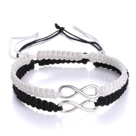 Infinity Bracelet for Women, Adjustable Woven Bracelets, Black, White, Jewellery Gift for Women, Girls, Friends, Couple, Pack of 2