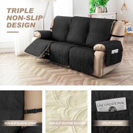 Genina Couch Covers for 3 Cushion 100% Waterproof Couch Sofa Reclining Sofa Covers 3 seat Couch Covers for Reclining couches Furniture Protector for Dog (Black, 3 Seater)