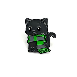 Black Cat Green Scarf Metal Enamel Pin Badge, Metal