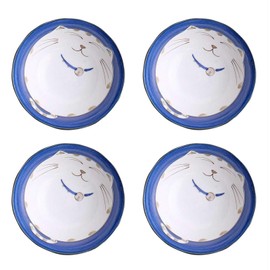 JapanBargain, Japanese Porcelain Bowl Rice Bowl Soup Bowl Made in Japan, Maneki Neko Smiling Cat Pattern (4, Bowl 6.25-inch)