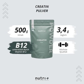 Nutri + Nutri + Creatin Monohydrat 1 kg / 1000 g - Kreatin Pulver 99,99% rein - hochdosiert ultrafein vegan neutral - Creatine Powder Mesh 200 ohne Geschmack