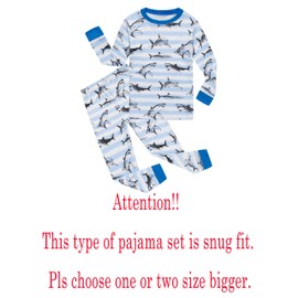 Shark Little Boys Long Sleeve Pajamas 100% Cotton Stripe Sleepwear Size 5