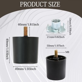 Murtenze 4Pcs 2 inch Plastic Sofa Legs，Black Sofa Replacement Legs，Round Furniture Legs with M8 Bolts for Sofa Dresser Cabinet Chair Bed Coffee Table