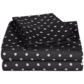 Superior Polka Dot Sheet Set, 600 Thread Count Cotton Blend Bedding Sets, Soft and Wrinkle Resistant Sheets with Deep Fitting Pockets - Full, Black