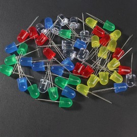 Cleiscry 50 Pieces 10 mm Light Emitting Diodes Set Pack of 5 Colours 10 Pieces per Colour LED Light Diode Red Blue Green Yellow White LED Light Diffuse Diodes 2 Pin Round Head LED Diodes Assortment