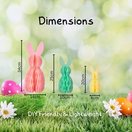 ARCUS Easter Honeycomb Bunny Decorations - Pack of 6-3 Sizes Small, Medium & Large - Yellow, Green & Pink - Easter Party Decoration Ornament Accessory - Hanging Indoor Decor