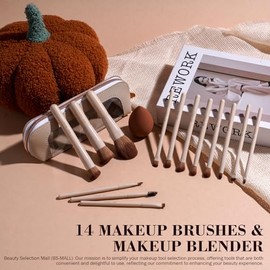 BS-MALL Juego de 14 brochas de maquillaje con 1 esponja de maquillaje, correctores de polvo de base esencial, sombras de ojos, brochas de maquillaje d
