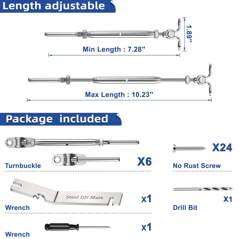 Steel DN Mate 6 Sets T316 Stainless Steel Adjustable Angle