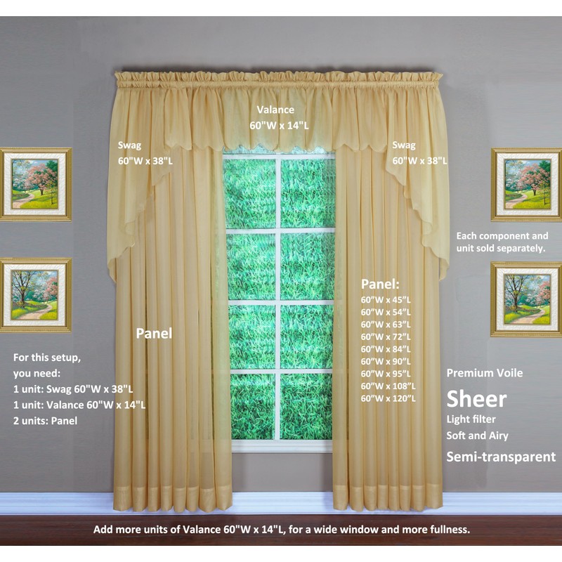 Today's Curtain Emelia Original Voile Panel 120", Gold, 60" W