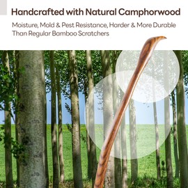 Tomorotec Long Reach 17.5" Wooden Back Scratcher with Curved Bent Handle, Lightweight & Durable Hand-Carved Camphor Wood, Easy Grip for Hard-to-Reach Itches, Natural Wood Body Scratch Tool