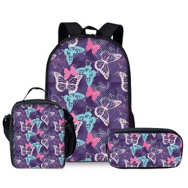 Hamveker Pupil Girls School Backpack Casual Shoulder Bag Lunch Bag Pen Pouch 3-in-1 Set (Color1)