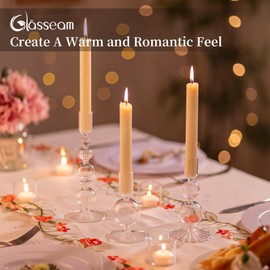 Glasseam Glass Candle Stick Holder: Clear Taper Candle Holders Set of 3 Modern Candlestick Holders for Taper Candles Decorative Candle Holders for Table Centerpiece Wedding Party Christmas Decorations