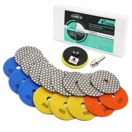 Diamond Dry Polishing Pad LEKOMESH - 8pcs 4 Inch(#50 * 3/100 * 3/200 * 2) + M14 Backer Pad + M14 Round Shank Adapter,Dry Polishing Wheel Set for Granite Marble Artificial Stone Quartz