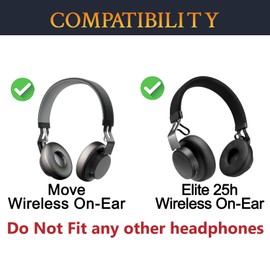 SOULWIT 70mm Ersatzpolster Ersatz Ohrpolster für Jabra Move/Elite 25h Wireless On-Ear Kopfhörer, Polster mit weicherem Proteinleder, hochdichter Geräuschisolierungsschaum