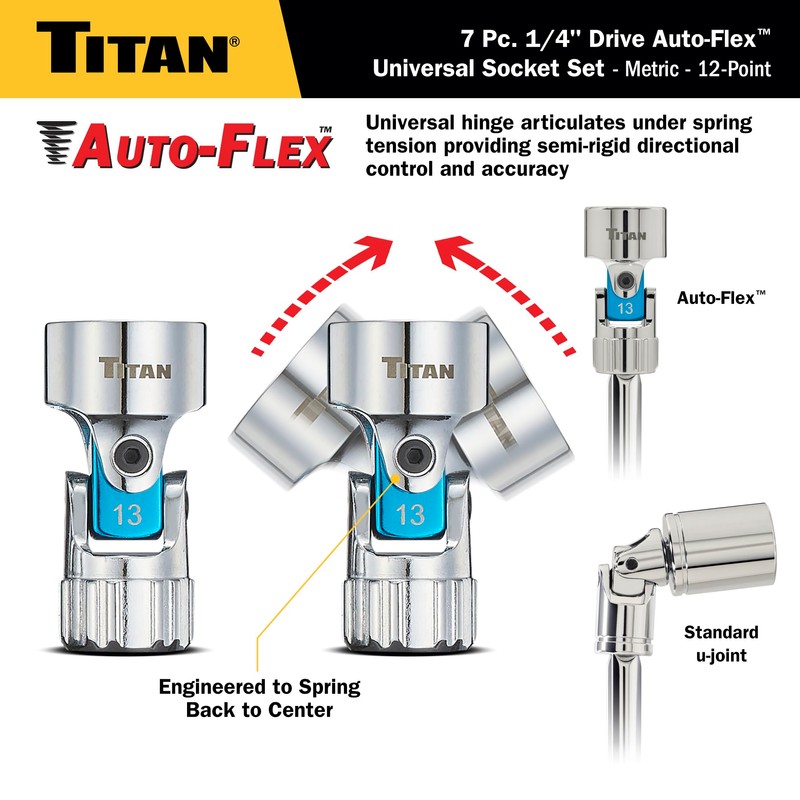Titan 66840 7-Piece 1/4-Inch Drive Metric Auto Flex Universal Socket