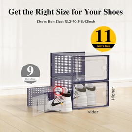 Kuject X-Large Shoe Storage Boxes Organizers Clear Plastic Stackable 12 Pack, Shoe Rack & Holder Substitute, Sneaker Containers, Toy Storage Organizer Bins for Entryway, Closet, Under Bed, Blue