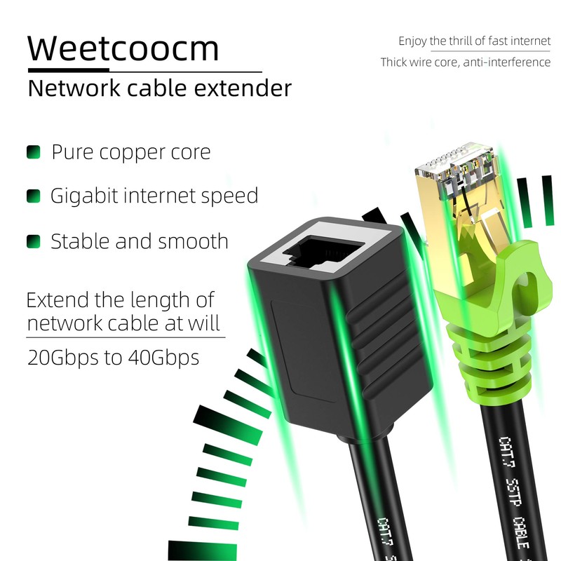 Weetcoocm Ethernet Extension Cable 3ft, Network Cat6a Extension Patch Cable