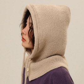 Button Balaclava Hood Hat Scarf Warmer Winter Dark Gray
