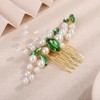 Teyglen Wedding Pearl Hair Comb Elegant Green Crystal Pearl Hair
