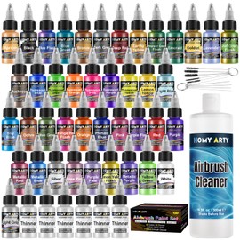 HOMY ARTY Airbrush Paint - 42 Colors with 6 Thinner & 16.9 fl oz Cleaner Kit with Brushes Airbrush Paint Set, Ready to Spray Acrylic Air Brush Paints for Metal, Plastic Models, Canvas, Wood