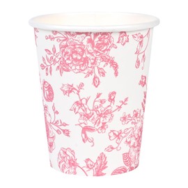 Elyxio 100Pcs Floral Paper Cups Pink Flowers Paper Cups 9oz Disposable Pink and White Toile Chinoiserie Drinking Cups for Hot Cold Beverage Bridal Baby Shower Birthday Party Supplies