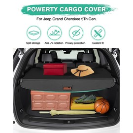 Powerty Cargo Cover for 2022-2025 2026 Jeep Grand Cherokee(2 Row,WL) Accessories Trunk Cover Retractable Trunk Shielding Shade Cargo Luggage Cover Black