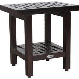 AquaTeak 18" Grate Mocha Teak Shower Bench with Shelf