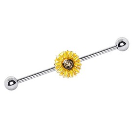 Pierced Owl 316L Stainless Steel Sunflower Industrial Barbell