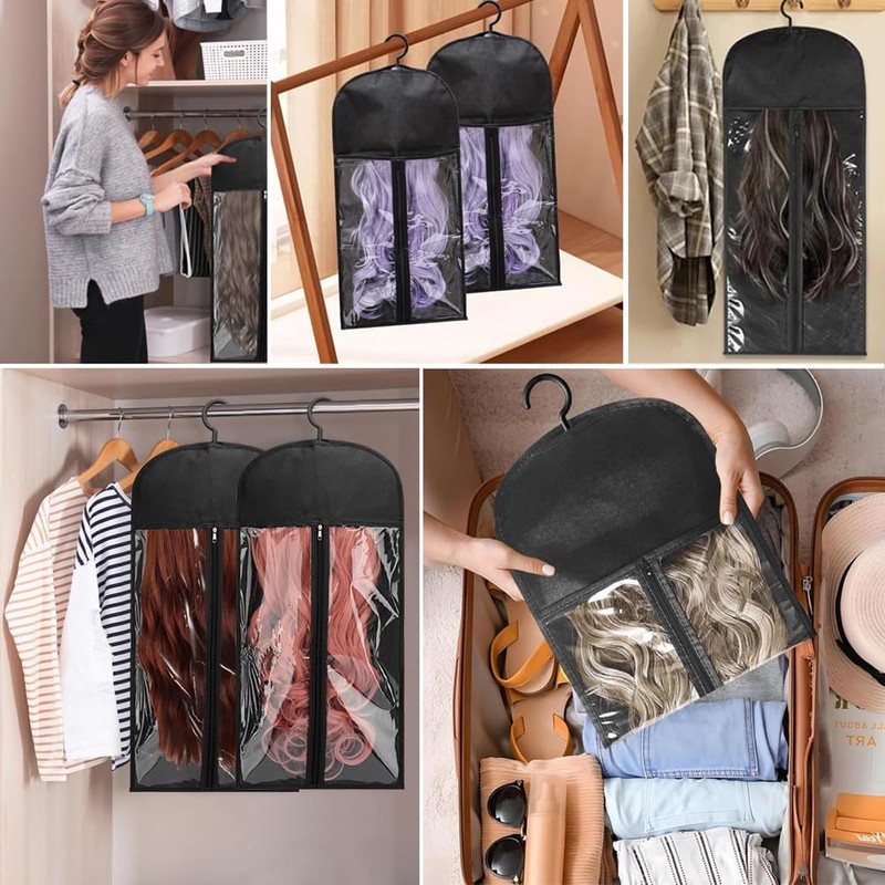 4-Pack Wig Storage Bags with Hanger (2 Large 31.5in +2