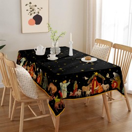 Yarcooly Christmas Nativity Tablecloth Holy Nativity Tablecover Religious Scene Table Decor Christmas New Year Xmas Decor Nativity Decorations for Home Party