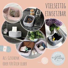 HÄKEL LIESE Crochet Set for Beginners - Small Basket, Crochet Set Beginners, Textile Yarn for Crocheting, Crochet Set, Baskets Crochet, DIY Set Adults, Crochet Set, Learn to Crochet (Pink)