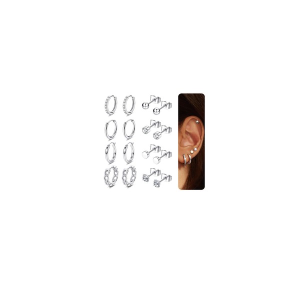 Thunaraz 14K Golden Earrings Set for Multiple Piercing Small Hoop