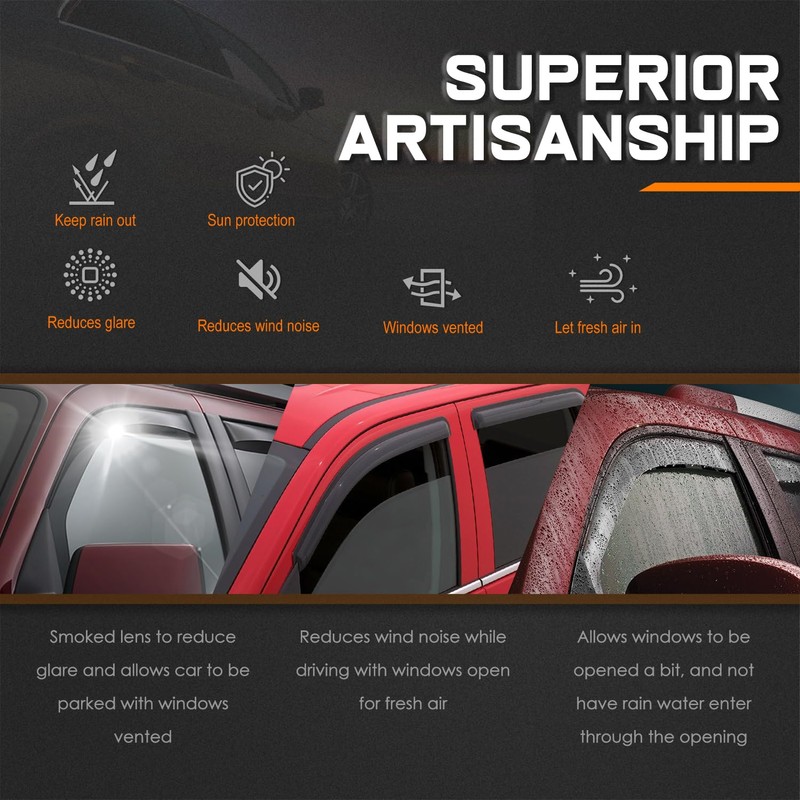 PM PERFORMOTOR 4Pcs Side Window Visors Deflector Compatible with 2007-2012